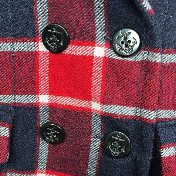 American Eagle Plaid Pea Coat Women's Size Medium Red Blue Preppy Classic - Picture 6 of 15